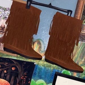 BROWN FRINGE BOHO BOOTS Rampage “Candid” Juniors NWOT